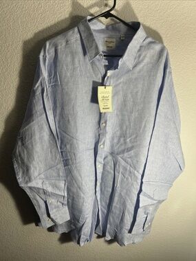 Murano Mens Long Sleeve Shirt TALL 2XT Blue Baird McNutt Linen Band Collar NWT